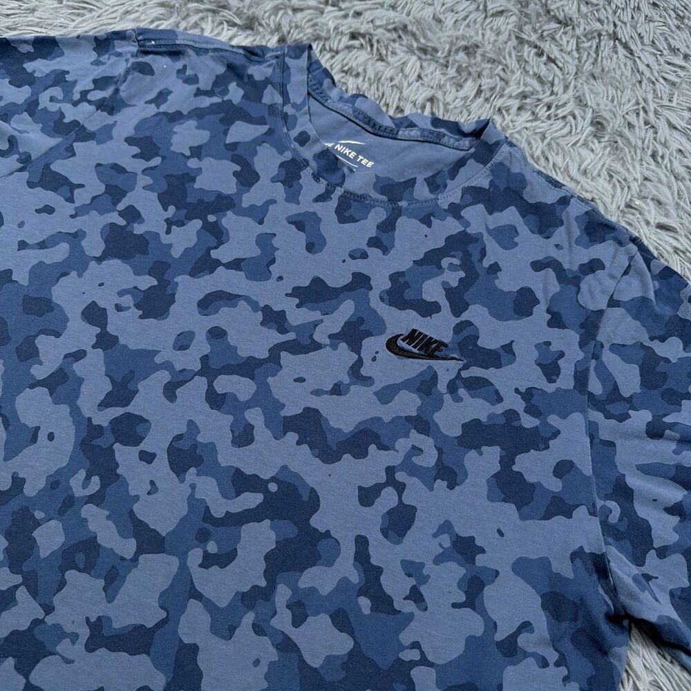 Nike Shirt Extra Large Blue Black Sportswear Club Camouflage Pullover Tee Mens